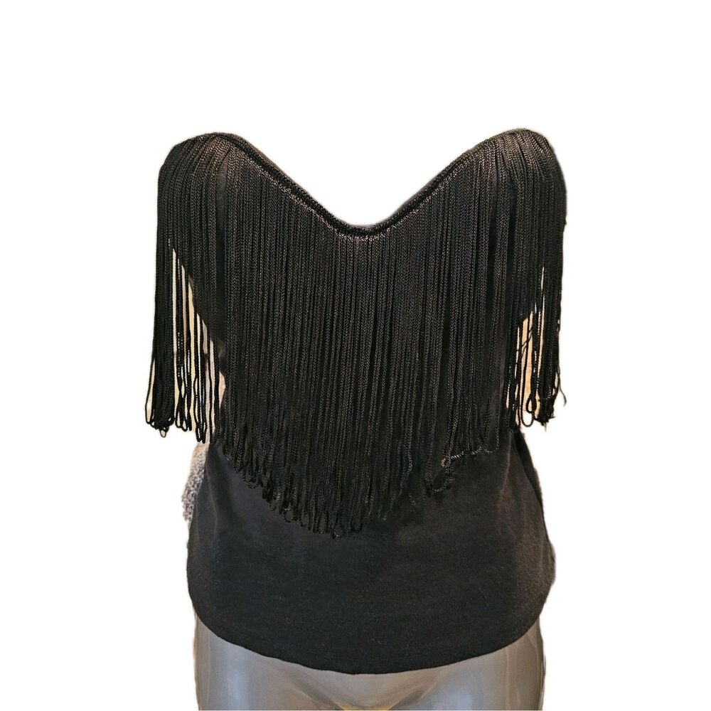LEZ A LEZ fringe strapless top M black western boho festival country concert